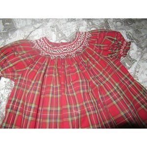 nwot Mom & Me red tartan plaid smocked Christmas bishop dress baby girls 18 m